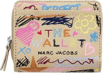 Marc Jacobs The Mini Compact Wallet Punk Scribble - Dames - Portefeuilles - Beige - ONE Size - Leer - Accessoires