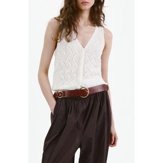 Mango Open Stitch Sweater Vest in Off White at Nordstrom, Size X-Small