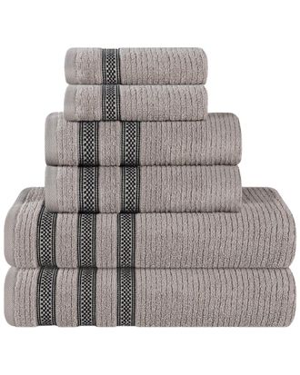 Superior Brea Zero Twist Cotton Ribbed Geometric Border Plush 6Pc Towel Set