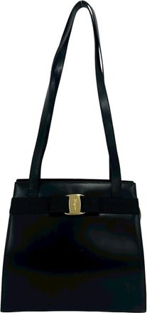 Ferragamo Black Leather Shoulder Bag Tote Bag (Pre-Owned)