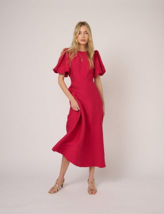 Nobody's Child Pink Puff Sleeve Zola Midi Dress