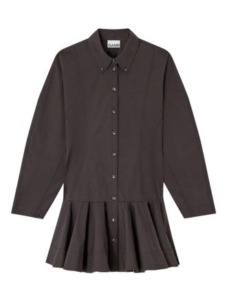Ganni Button-down jurk met ruches - Bruin
