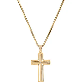 HMY Jewelry Mens Stainless Steel Crystal Cross Pendant Necklace in Gold at Nordstrom Rack