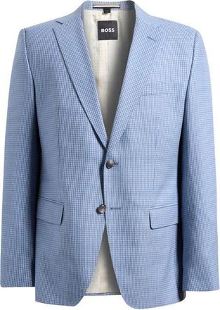 BOSS Hutson Slim Fit Light Blue Houndstooth Check Virgin Wool Sport Coat in Light Past/Bu at Nordstrom, Size 36 Regular
