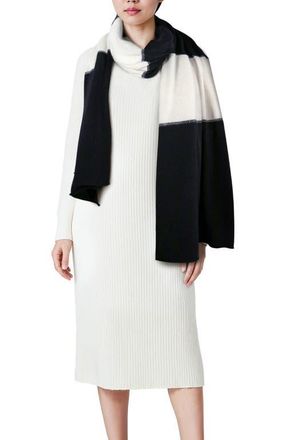 Portolano Cashmere color block wrap with lurex in Black/natural White at Nordstrom