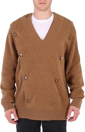 Burberry Mens Double-breasted V-neck Jumper, Size Medium