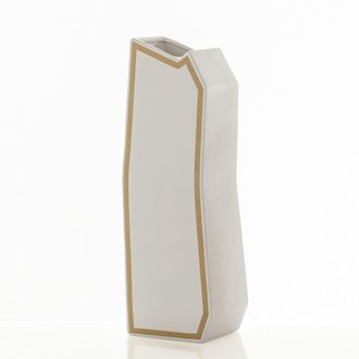 Oresteluchetta Jarr&oacute;n de cer&aacute;mica blanca con detalles dorados 50x13x17 cm