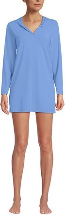 Lands End Cotton Jersey Long Sleeve Hooded Swim Cover-up Dress in Lake Blue at Nordstrom, Size X-Large