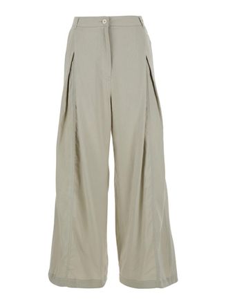 Low Classic Green Palazzo Pants With Front Pences In Cotton Blend Woman