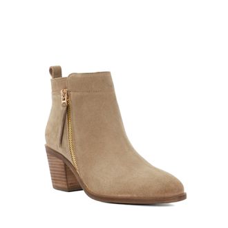 Dune London Womens Ladies Wf Paicing - Block Heel Side Zip Boots - Taupe material_Suede - Size UK 5