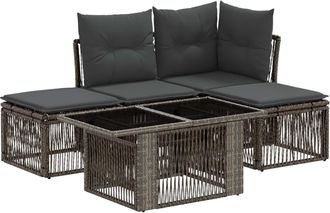 vidaXL Conjunto De Sof&aacute;s De Jard&iacute;n 5 Uds. Gris Rat&aacute;n Sint&eacute;tico Vidaxl