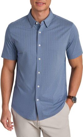 Rhone Commuter Short Sleeve Button-Up Shirt in Shale Blue Washed Stripe at Nordstrom, Size Xx-Large