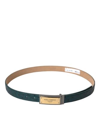 Dolce & Gabbana Womens Green Leather Gold Logo Engraved Buckle Belt