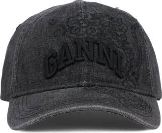 Ganni Womens Cap With Visor, Washed Black Cotton Hat