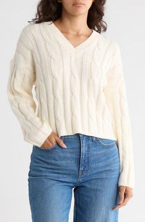 Madewell Cable Knit V-Neck Crop Sweater in Antique Cream at Nordstrom Rack, Size X-Small