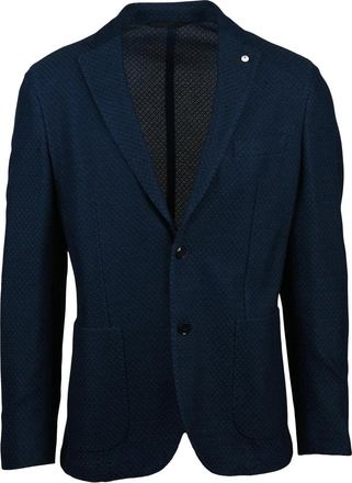 L.B.M. 1911 Fitted Night Blue Blazer With Textured Fabric And Tailored Silhouette