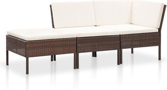 vidaXL 3 Piece Garden Lounge Set with Cushions Poly Rattan Brown, 48959
