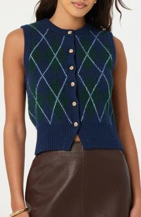 ASTR the Label Abbie Argyle Sweater Vest in Green Blue Argyle at Nordstrom Rack, Size X-Small