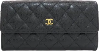 Chanel Matelasse Black Leather Long Wallet (Bi-Fold) (Pre-Owned)