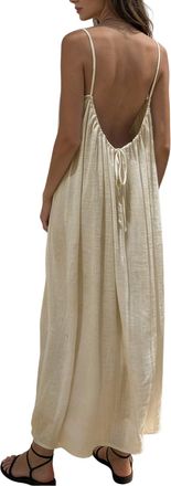 Generic Backless Cami Dress Womens Summer Casual Sleeveless Backless Maxi Dress for Beach Vacation Boho Dresses 2026 Beige