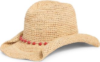 San Diego Hat Company Beaded Raffia Cowboy Hat in Coral at Nordstrom Rack
