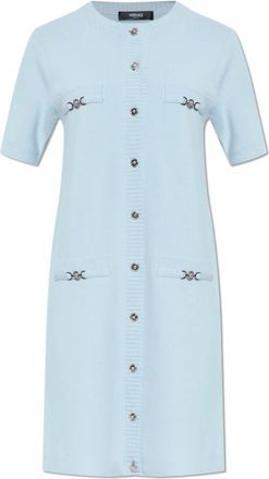 Versace Jurk met decoratieve zakken - Dames - Kleedjes - Blauw - M - Wol - Kleedjes