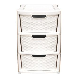 TJ Hughes Rattan Tower 3 Drawer- Cream - TJ Hughes