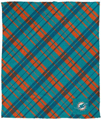 Pegasus Sports Miami Dolphins Nfl Team Plaid Sherpa Logo Patch Throw