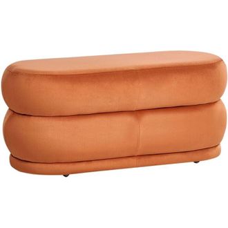 Beliani Banco Puf Decorativo Tapizado Moderno Estampado Liso Taburete Terciopelo Naranja Ellendale