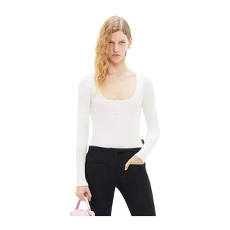 Courr&egrave;ges Body, female, White, Size: S Embroidered Ribbed Bodysuit