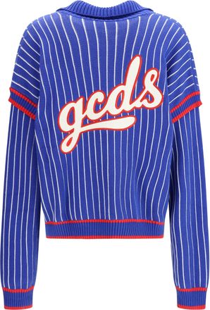 GCDS Mens Pinstripe Cardigan Royal Blue-Red Cotton Blue/red Sweater