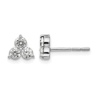 Diamond2Deal 3/4 ct Lab Grown Diamond 3 Stone Stud Earrings 14k Gold VS Clarity, D-E Color