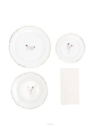 Seletti x Bruno Laurenzano Seikantai5271 - Inclined plate (set of four) - unisex - Gold/ceramic/Linen/Flax - OS - White