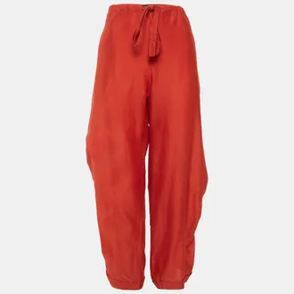 Sonia Rykiel Red Cotton Blend Drawstring Trousers