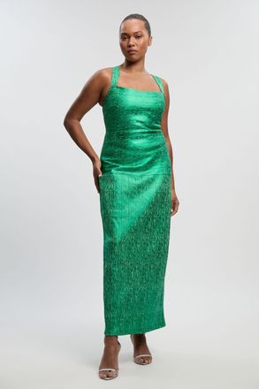 Karen Millen Womens Plus Size Foil Metallic Figure Form Strappy Knit Maxi Dress - Green - Size 20 UK