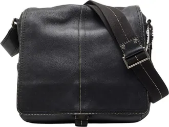 Coach Black Leather Messenger Bag Shoulder Bag (Pre-Owned)