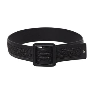 Max Mara Accessoires, Dames, Zwart, ONE Size, Leer, Gevlochten Raffia Riem met Lederen Gesp