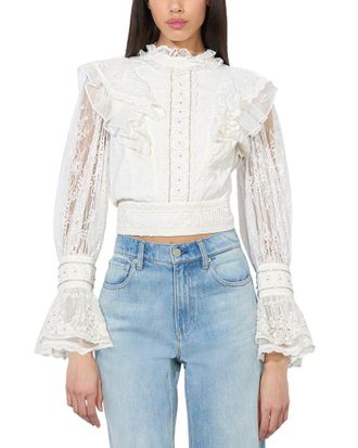 Alice & Olivia Delpha Silk-Trim Top