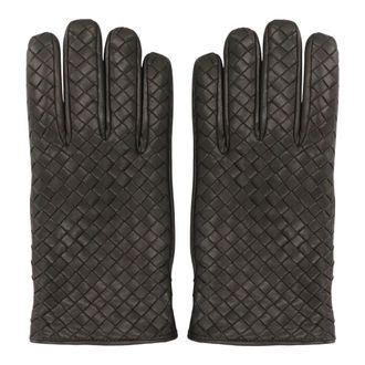 Bottega Veneta Gloves, male, Brown, Size: 7 1/2 IN Woven Leather Gloves with Cashmere Lining