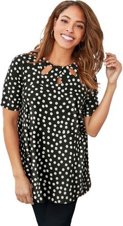 Jessica London Stretch Knit Cutout Swing Tunic in Black White Dot at Nordstrom, Size 20