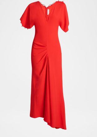 Victoria Beckham Short-Sleeve Draped Asymmetric Midi Dress