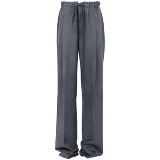 Maison Margiela Straight Trousers, female, Gray, Size: M Grey Wool Blend Signature Pants