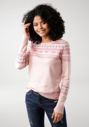 Kangaroos Norwegerpullover KANGAROOS, Damen, Gr. 32/34, rosa, Strick, Obermaterial: 50% Baumwolle, 50% Polyacryl, figurbetont h&uuml;ftbedeckend, Rundhals, Rippb&uuml;ndc