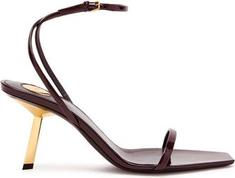 Saint Laurent Lee 75 Glossed Leather Sandals - Brown - 38 (IT38 / UK5)