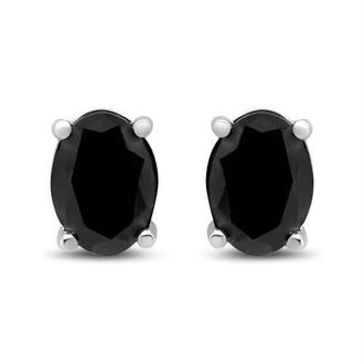 House of Brilliance Silver 2.0 Ct Prong Black Oval Diamond Stud Earring in White at Nordstrom