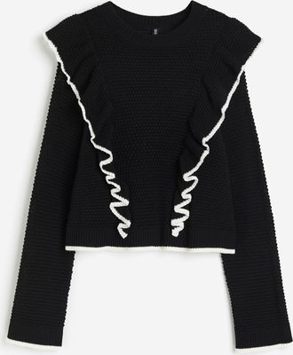 H&M Pullover in Strukturstrick mit Volants - Schwarz