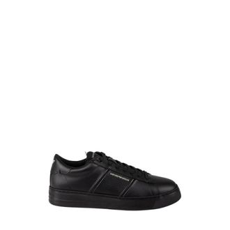 Emporio Armani Leren Sneakers Met Logo Detail - Heren - Sneakers - Zwart - 43 EU - Leer - Schoenen