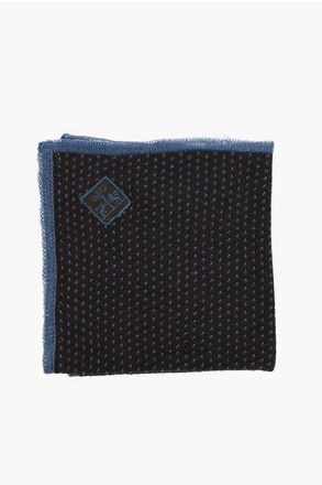 Corneliani Two-Tone Pocket Square with Embroidered Logo size Unica