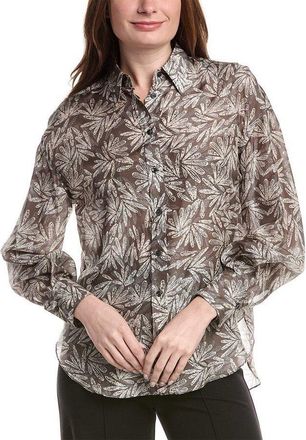 Brunello Cucinelli Womens Chocolate Printed Silk Shirt, Size M
