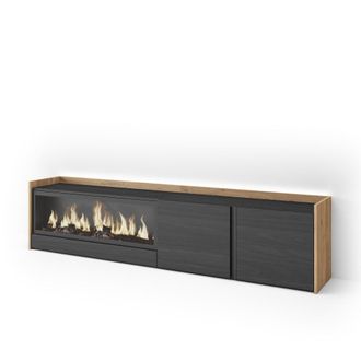 Skraut Home Mueble tv efecto madera negro roble 212x35x50cm chimenea efecto fuego